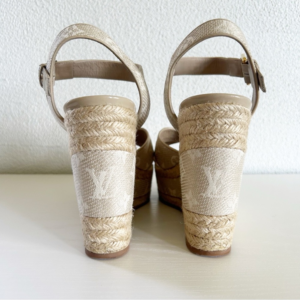 Louis Vuitton Beige Monogram Canvas Espadrille Ankle Strap Wedges Size EU 40 - Picture 9 of 16
